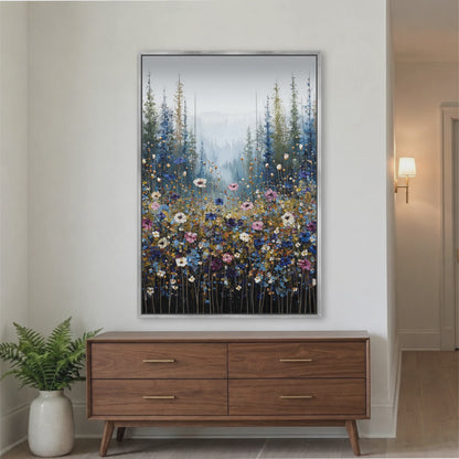 Forest Mountain Wildflower Meadow Blue Vertical Art