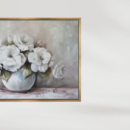 "White Roses" Vase Art Vintage Cottage